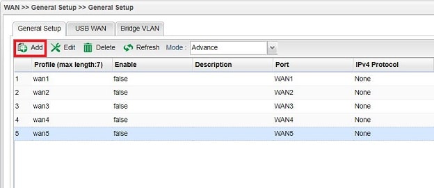 a screenshot of Vigor3900 WAN General Setup